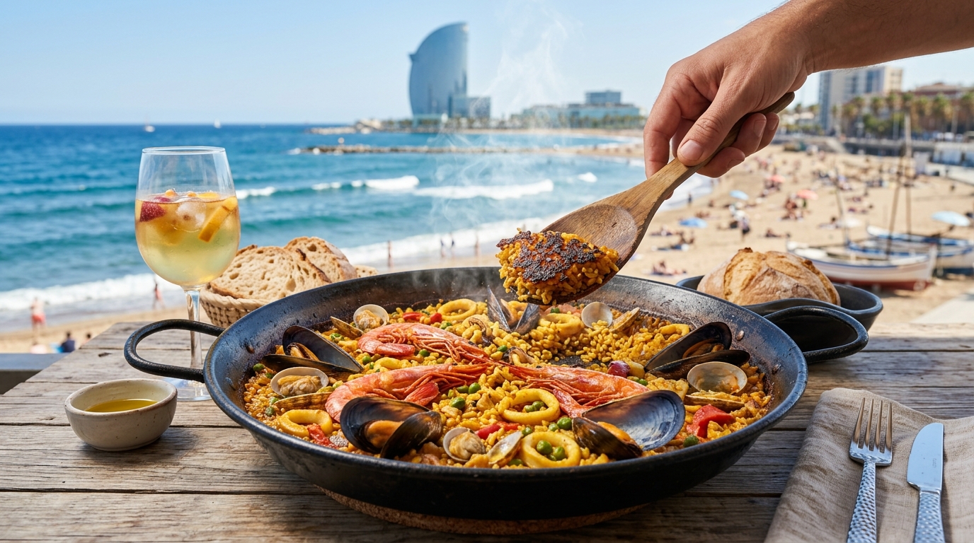 Barceloneta Sahili Deniz Mahsullü Paella