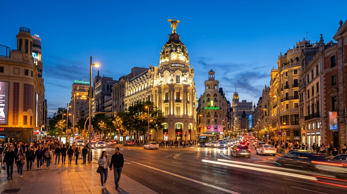 Gran Via ve Metropolis Binasi Madrid