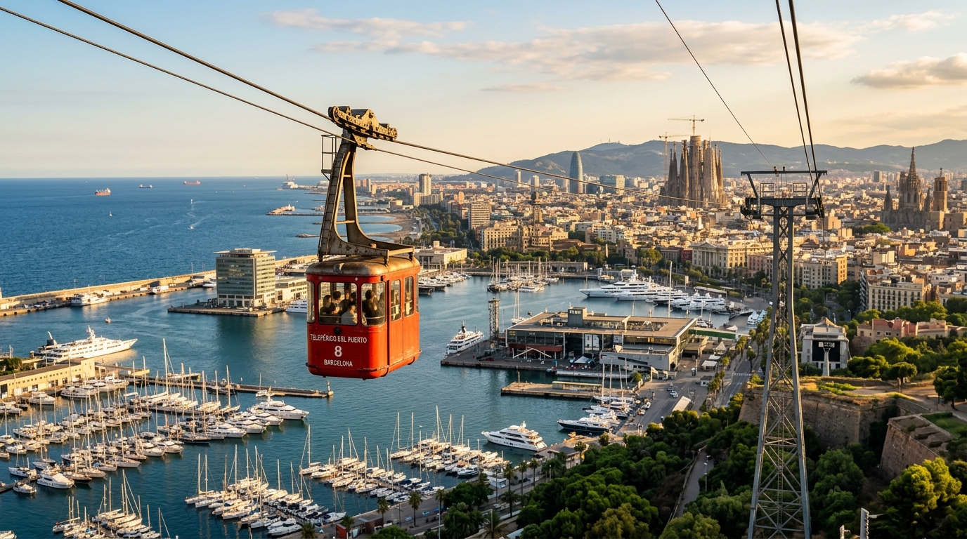 Barselona Montjuic Teleferigi ve Akdeniz Port Vell Panoramasi