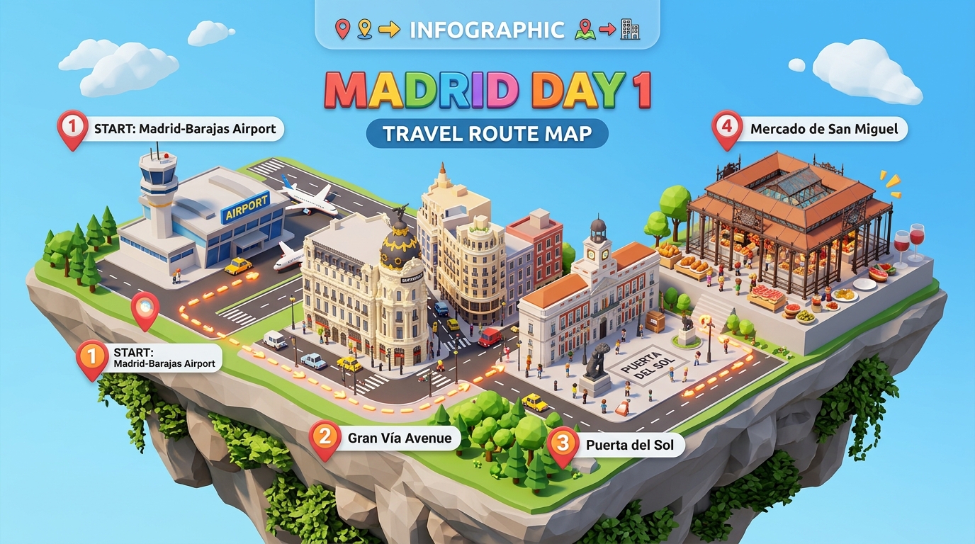 Madrid 1. Gün 3D Rota Haritası