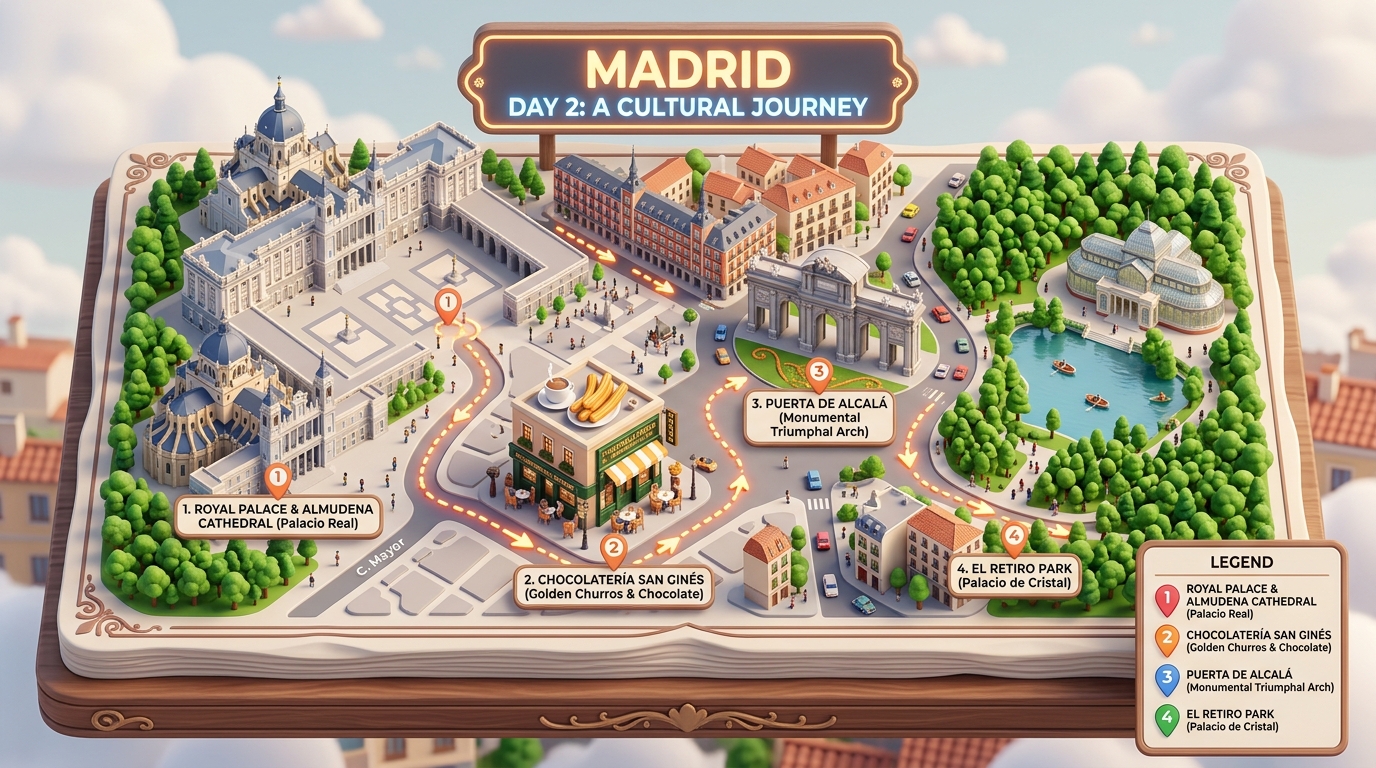 Madrid 2. Gün 3D Rota Haritası