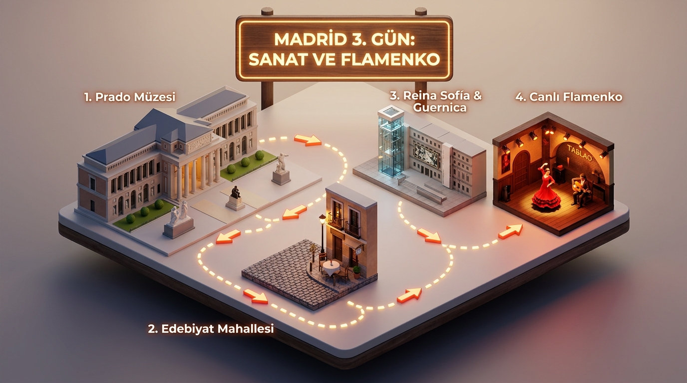 Madrid 3. Gün 3D Rota Haritası