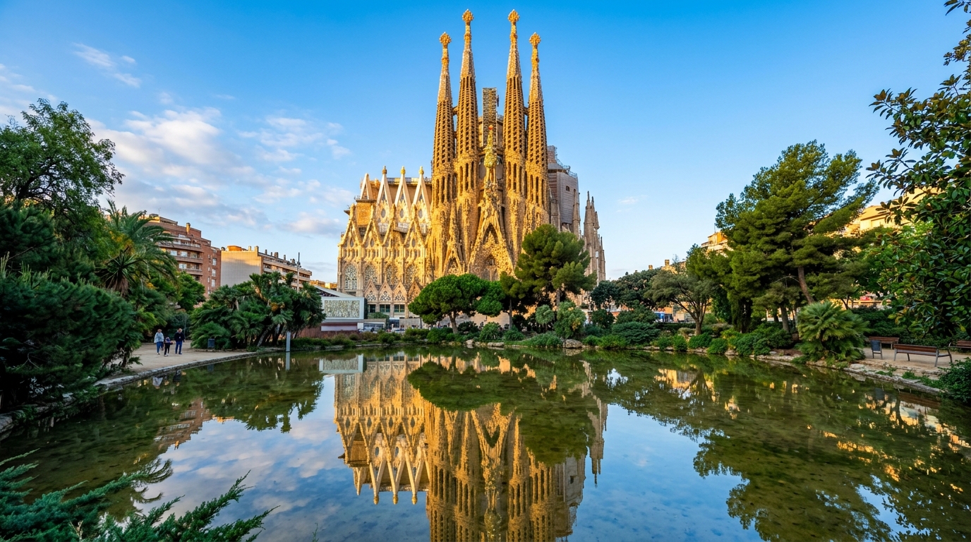 Sagrada Familia Doğuş Cephesi ve Park Göleti Barselona